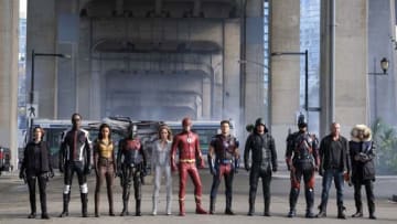 DC's Legends of Tomorrow -- "Crisis on Earth -- X, Part 4" -- Image Number: LGN308c_0066b.jpg -- Pictured (L-R): Chyler Leigh as Alex Danvers, Echo Kellum as Curtis Holt/Mr. Terrific, Maisie Richardson- Sellers as Amaya Jiwe/Vixen, Rick Gonzalez as Rene Ramierz/Wild Dog, Caity Lotz as Sara Lance/White Canary, Grant Gustin as Barry Allen/The Flash, Nick Zano as Nate Heywood/Steel, Stephen Amell as Oliver Queen/Green Arrow, Brandon Routh as Ray Palmer/Atom, Dominic Purcell as Mick Rory/Heat Wave and Wentworth Miller as Citizen Cold/Leo - X -- Photo: Bettina Strauss/The CW -- ÃÂ© 2017 The CW Network, LLC. All Rights Reserved.