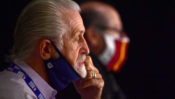 Pat Riley prior to the start of Game Four of the Eastern Conference Second Round during the 2020 NBA Playoffs(Photo by Douglas P. DeFelice/Getty Images)