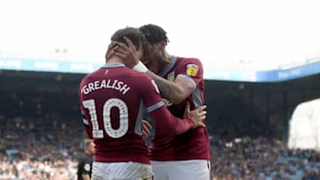 SHEFFIELD, ENGLAND - APRIL 06: Jack Grealish and Tyrone Mings of Aston Villa celebrate following the Bet Championship match between Sheffield Wednesday and Aston Villa at Hillsborough Stadium on April 06, 2019 in Sheffield, England. (Photo by George Wood/Getty Images)