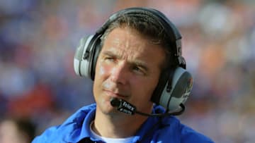 TAMPA, FL - JANUARY 1: Coach Urban Meyer of the Florida Gators directs play against the Penn State Nittany Lions January 1, 2010 in the 25th Outback Bowl at Raymond James Stadium in Tampa, Florida. (Photo by Al Messerschmidt/Getty Images)