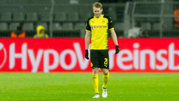 DORTMUND, GERMANY - MARCH 08: Andre Schuerrle of Dortmund looks dejected after the UEFA Europa League Round of 16 match between Borussia Dortmund and FC Red Bull Salzburg at the Signal Iduna Park on March 8, 2018 in Dortmund, Germany. (Photo by TF-Images/TF-Images via Getty Images)