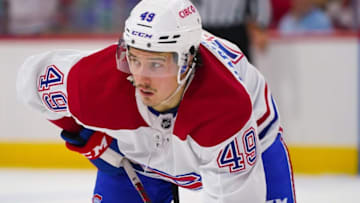 Dec 30, 2021; Raleigh, North Carolina, USA; Montreal Canadiens left wing Rafael Harvey-Pinard. Mandatory Credit: James Guillory-USA TODAY Sports