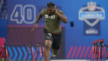 Mar 2, 2023; Indianapolis, IN, USA; Florida defensive lineman Gervon Dexter (DL07) participates in the NFL Combine at Lucas Oil Stadium. Mandatory Credit: Kirby Lee-USA TODAY Sports