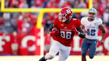 PISCATAWAY, NJ - SEPTEMBER 09: Jerome Washington #88 of the Rutgers Scarlet Knights in action Eastern Michigan Eagles during a game on September 9, 2017 in Piscataway, New Jersey. Eastern Michigan defeated Rutgers 16-13. (Photo by Rich Schultz/Getty Images)
