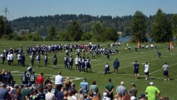 Aug 6, 2013; Renton, WA, USA; General view of Seattle Seahawks training camp on the shores of Lake Washington at the Virginia Mason Athletic Center. Mandatory Credit: Kirby Lee-USA TODAY Sports