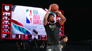 MUMBAI, INDIA - OCTOBER 4: Marvin Bagley III #35 of the Sacramento Kings shoots prior to the game at the NSCI Dome on October 4, 2019 in Mumbai, India. NOTE TO USER: User expressly acknowledges and agrees that, By downloading and or using this Photograph, user is consenting to the terms and conditions of the Getty Images License Agreement. Mandatory Copyright Notice: Copyright 2019 NBAE (Photo by Joe Murphy/NBAE via Getty Images)