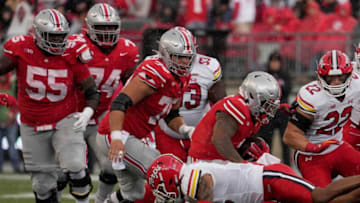 Oct. 7, 2023; Columbus, Oh., USA;Ohio State Buckeyes running back Miyan Williams (3) carries the ball during the second half of Saturday's NCAA Division I football game against the Maryland Terrapins at Ohio Stadium.