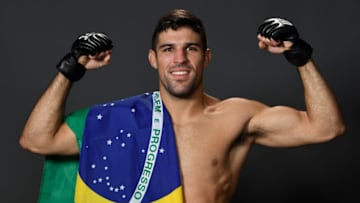ROCHESTER, NY - MAY 18: Vicente Luque of Brazil poses for a portrait backstage after his victory over Derrick Krantz during the UFC Fight Night event at Blue Cross Arena on May 18, 2019 in Rochester, New York. (Photo by Mike Roach/Zuffa LLC/Zuffa LLC via Getty Images)