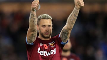 HUDDERSFIELD, ENGLAND - NOVEMBER 10: Marko Arnautovic of West Ham United shows appreciation to the fans after the Premier League match between Huddersfield Town and West Ham United at the John Smith's Stadium on November 10, 2018 in Huddersfield, United Kingdom. (Photo by Marc Atkins/Getty Images)