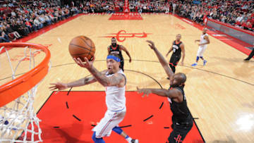 HOUSTON, TX - NOVEMBER 25: Michael Beasley #8 of the New York Knicks drives to the basket against the Houston Rockets on November 25, 2017 at the Toyota Center in Houston, Texas. Copyright 2017 NBAE (Photo by Bill Baptist/NBAE via Getty Images)