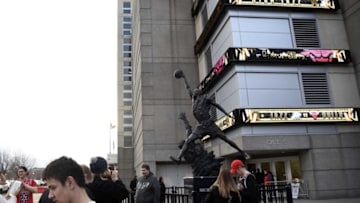 Mar 19, 2016; Chicago, IL, USA; A general view of the Michael Jordan statue outside of the United Center before the game between the Chicago Bulls and the Utah Jazz. Mandatory Credit: David Banks-USA TODAY Sports