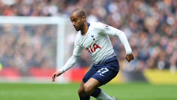 LONDON, ENGLAND - APRIL 13: Lucas Moura of Tottenham Hotspur during the Premier League match between Tottenham Hotspur and Huddersfield Town at Tottenham Hotspur Stadium on April 13, 2019 in London, United Kingdom. (Photo by Catherine Ivill/Getty Images)
