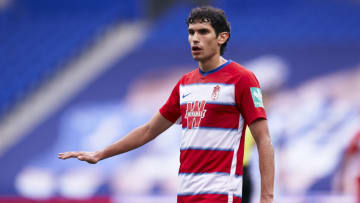 SAN SEBASTIAN, SPAIN - JULY 10: Jesus Vallejo of Granada CF looks on during the La Liga match between Real Sociedad and Granada CF at Estadio Anoeta on July 10, 2020 in San Sebastian, Spain. (Photo by Mateo Villalba/Quality Sport Images/Getty Images)