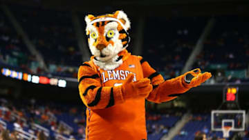 GREENSBORO, NC - MARCH 13: The mascot of the Clemson Tigers during the second round of the 2014 Men's ACC Basketball Tournament at Greensboro Coliseum on March 13, 2014 in Greensboro, North Carolina. (Photo by Streeter Lecka/Getty Images)