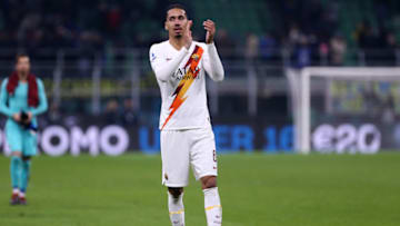 STADIO GIUSEPPE MEAZZA, MILANO, ITALY - 2019/12/06: Chris Smalling of As Roma greet the fans at the end of the Serie A match between FC Internazionale and As Roma. The match end in a tie 0-0. (Photo by Marco Canoniero/LightRocket via Getty Images)