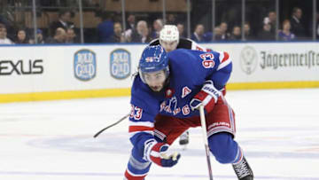 NEW YORK, NEW YORK - JANUARY 09: Mika Zibanejad #93 of the New York Rangers skates against the New Jersey Devils at Madison Square Garden on January 09, 2020 in New York City. The Rangers defeated the Devils 6-3. (Photo by Bruce Bennett/Getty Images)