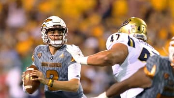 Oct 8, 2016; Tempe, AZ, USA; Arizona State Sun Devils quarterback Brady White (2) in the first quarter against the UCLA Bruins at Sun Devil Stadium. Mandatory Credit: Mark J. Rebilas-USA TODAY Sports