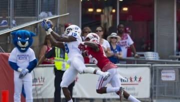 Sep 17, 2016; Madison, WI, USA; Georgia State Panthers wide receiver Robert Davis (19) catches a pass for a touchdown during the third quarter against the Wisconsin Badgers at Camp Randall Stadium. Wisconsin won 23-17. Mandatory Credit: Jeff Hanisch-USA TODAY Sports