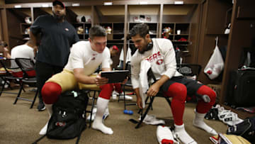 Nick Mullens #4 and Jimmy Garoppolo #10 of the San Francisco 49ers (Photo by Michael Zagaris/San Francisco 49ers/Getty Images)