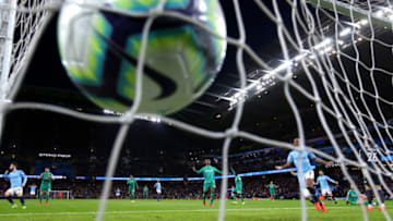 MANCHESTER, ENGLAND - MARCH 09: Raheem Sterling of Manchester City celebrates after scoring his team's first goal during the Premier League match between Manchester City and Watford FC at Etihad Stadium on March 09, 2019 in Manchester, United Kingdom. (Photo by Alex Livesey/Getty Images)