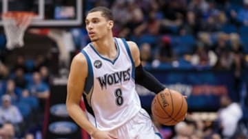 Dec 18, 2015; Minneapolis, MN, USA; Minnesota Timberwolves guard Zach LaVine (8) dribbles in the fourth quarter against the Sacramento Kings at Target Center. The Minnesota Timberwolves beat the Sacramento Kings 99-95. Mandatory Credit: Brad Rempel-USA TODAY Sports