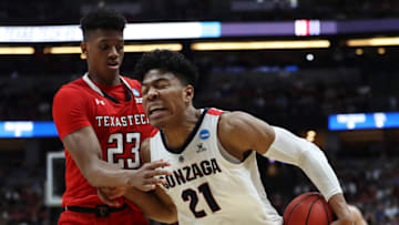 ANAHEIM, CALIFORNIA - MARCH 30: Rui Hachimura #21 of the Gonzaga Bulldogs drives against Jarrett Culver #23 of the Texas Tech Red Raiders during the second half of the 2019 NCAA Men's Basketball Tournament West Regional at Honda Center on March 30, 2019 in Anaheim, California. (Photo by Sean M. Haffey/Getty Images)
