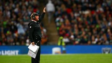 LONDON, ENGLAND - OCTOBER 14: OaJon Grudenkland Raiders head coach Jon Gruden issues instructions during the NFL International Series game between Seattle Seahawks and Oakland Raiders at Wembley Stadium on October 14, 2018 in London, England. (Photo by Dan Istitene/Getty Images)