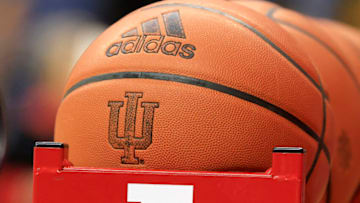 A basketball with the Indiana Hoosiers logo. (Photo by Justin Casterline/Getty Images)