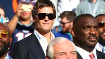 Feb 7, 2016; Santa Clara, CA, USA; New England Patriots quarterback Tom Brady prior to the Carolina Panthers game against the Denver Broncos during Super Bowl 50 at Levi