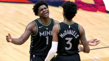 Anthony Edwards and Jaden McDaniels of the Minnesota Timberwolves. (Photo by Sean Gardner/Getty Images)