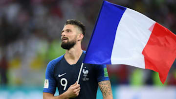 MOSCOW, RUSSIA - JULY 15: Olivier Giroud of France celebrates following his sides victory in the 2018 FIFA World Cup Final between France and Croatia at Luzhniki Stadium on July 15, 2018 in Moscow, Russia. (Photo by Matthias Hangst/Getty Images)