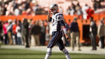 Oct 9, 2016; Cleveland, OH, USA; New England Patriots quarterback Tom Brady (12) walks on the field during warmups prior to the game against the Cleveland Browns at FirstEnergy Stadium. Mandatory Credit: Scott R. Galvin-USA TODAY Sports