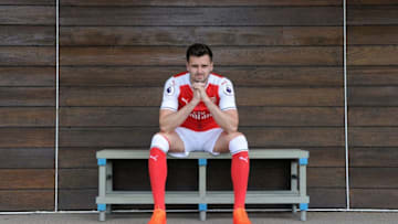 ST ALBANS, ENGLAND - AUGUST 03: Carl Jenkinson of Arsenal during the Arsenal 1st team photocall at London Colney on August 3, 2016 in St Albans, England. (Photo by David Price/Arsenal FC via Getty Images)