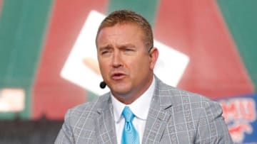 Kirk Herbstreit records a segment of College GameDay on Saturday, Nov. 2, 2019, on Beale Street in downtown Memphis.