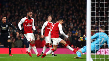 LONDON, ENGLAND - DECEMBER 02: Alexis Sanchez of Arsenal shoots during the Premier League match between Arsenal and Manchester United at Emirates Stadium on December 2, 2017 in London, England. (Photo by Julian Finney/Getty Images)