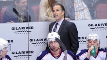 Dec 17, 2015; Glendale, AZ, USA; Columbus Blue Jackets head coach John Tortorella looks on during the third period against the Arizona Coyotes at Gila River Arena. Mandatory Credit: Matt Kartozian-USA TODAY Sports