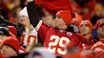 KANSAS CITY, MP - JANUARY 15: A Kansas City Chiefs fan waves his own version of the Pittsburgh Steelers noted terrible towel before the game in the AFC Divisional Playoff game at Arrowhead Stadium on January 15, 2017 in Kansas City, Missouri. (Photo by Jamie Squire/Getty Images)