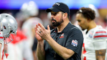 ATLANTA, GEORGIA - DECEMBER 31: Head coach Ryan Day of the Ohio State Buckeyes is seen prior to the game against the Georgia Bulldogs in the Chick-fil-A Peach Bowl at Mercedes-Benz Stadium on December 31, 2022 in Atlanta, Georgia. (Photo by Kevin C. Cox/Getty Images)