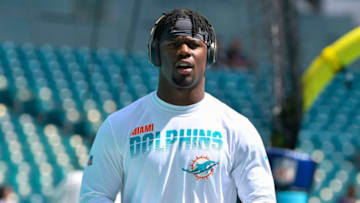 MIAMI, FLORIDA - SEPTEMBER 08: Jerome Baker #55 of the Miami Dolphins looks on prior to the game between the Miami Dolphins and the Baltimore Ravens at Hard Rock Stadium on September 08, 2019 in Miami, Florida. (Photo by Mark Brown/Getty Images)