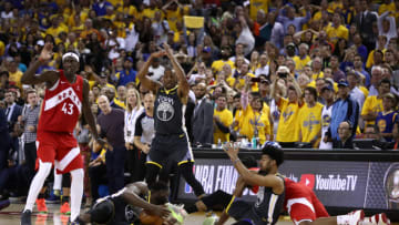 OAKLAND, CALIFORNIA - JUNE 13: Draymond Green #23 of the Golden State Warriors is called for a technical foul for calling a timeout with none remaining against the Toronto Raptors during Game Six of the 2019 NBA Finals at ORACLE Arena on June 13, 2019 in Oakland, California. NOTE TO USER: User expressly acknowledges and agrees that, by downloading and or using this photograph, User is consenting to the terms and conditions of the Getty Images License Agreement. (Photo by Ezra Shaw/Getty Images)