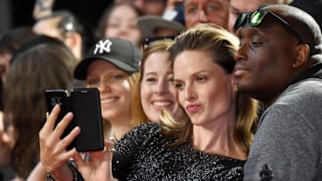 LONDON, ENGLAND - JULY 13: Rebecca Ferguson takes a selfie with a fan as she attends the UK Premiere of "Mission: Impossible - Fallout" at BFI IMAX on July 13, 2018 in London, England. (Photo by Jeff Spicer/Getty Images)