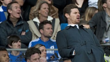 Chelsea's Portuguese manager Andre Villas-Boas reacts during the English Premier League football match between Chelsea and Bolton Wanderers at Stamford Bridge in London, on February 25, 2012. AFP PHOTO/BEN STANSALLRESTRICTED TO EDITORIAL USE. No use with unauthorized audio, video, data, fixture lists, club/league logos or “live” services. Online in-match use limited to 45 images, no video emulation. No use in betting, games or single club/league/player publications. (Photo credit should read BEN STANSALL/AFP via Getty Images)