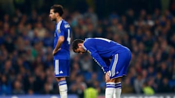 LONDON, ENGLAND - OCTOBER 03: Eden Hazard of Chelsea and Cesc Fabregas of Chelsea show their dejection after conceding the third goal to Southampton during the Barclays Premier League match between Chelsea and Southampton at Stamford Bridge on October 3, 2015 in London, United Kingdom. (Photo by Julian Finney/Getty Images)