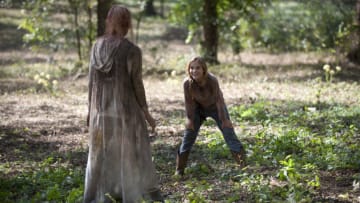 Walker and Lizzie (Brighton Sharbino) - The Walking Dead _ Season 4, Episode 14 - Photo Credit: Gene Page/AMC