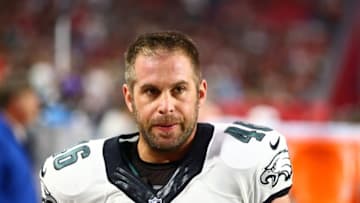 Oct 26, 2014; Glendale, AZ, USA; Philadelphia Eagles long snapper Jon Dorenbos (46) against the Arizona Cardinals at University of Phoenix Stadium. The Cardinals defeated the Eagles 24-20. Mandatory Credit: Mark J. Rebilas-USA TODAY Sports