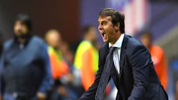 15 August 2018, Estonia, Tallinn: Football: UEFA Super cup, Real Madrid - Atletico Madrid at Lilleküla Stadium. Real Madrid's coach Julen Lopetegui gesticulates on the sideline. Photo: Marius Becker/dpa (Photo by Marius Becker/picture alliance via Getty Images)