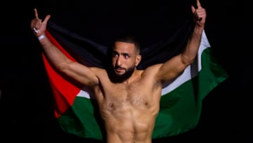 Jun 11, 2021; Glendale, Arizona, USA; UFC fighter Belal Muhammad during weigh ins for UFC 263 at Gila River Arena. Mandatory Credit: Mark J. Rebilas-USA TODAY Sports