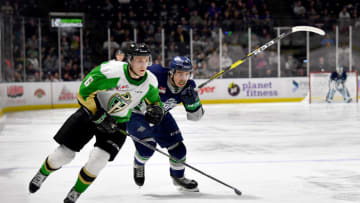 Kaiden Guhle #6 of the Prince Albert Raiders (Photo by Alika Jenner/Getty Images)