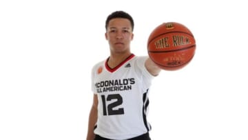 Mar 28, 2015; Chicago, IL, USA; McDonalds High School All American athlete Jalen Brunson (12) poses for pictures during portrait day at the Westin Hotel. Mandatory Credit: Brian Spurlock-USA TODAY Sports