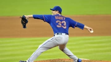 Aug 1, 2013; Miami, FL, USA; New York Mets starting pitcher Matt Harvey (33) throws during the fourth inning against the Miami Marlins at Marlins Park. Mandatory Credit: Steve Mitchell-USA TODAY Sports